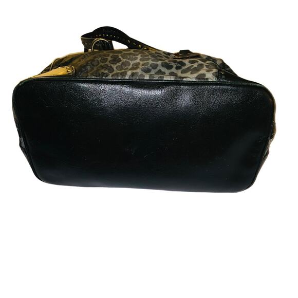 Moschino Cheap & Chic Gray Black Leopard Leather Studded Multicolor Nylon Bag - Picture 4 of 10